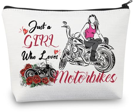 ENSIANTH Motorcycle Girl Women's Makeup Bag - Just A Girl Who Loves Motorbikes - Waterproof Polyester - Multifunctional Travel Cosmetic Case - Motorcycle Rider Gift