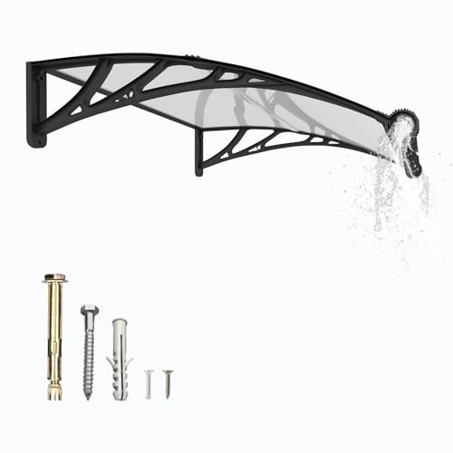 GUANSU-CN Auvent de Porte d'entrée, 120x80 cm Toit Marquise Extérieur en Polycarbonate, Abri Anti-Pluie et Anti-UV pour Terrasse & Balcon