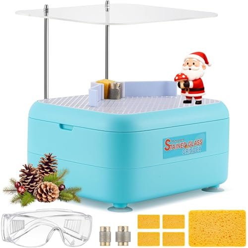 Mxmoonant Automatischer Schleifer für Mosaikfliesen, Buntglas, Keramik, DIY-Heimdekoration, Handwerk, mit 2 Diamantschleiferbits (5/8'' & 1'') & Schallwand (hellblau)