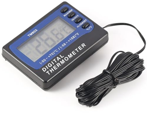 Refrigerator Thermometer, Digital LCD Display Fridge Freezer Temperature Monitor with External Sensor & Foldable Holder, Max/Min Record and High/Low Temp. Alarm, Perfect for Aquarium, Fridge