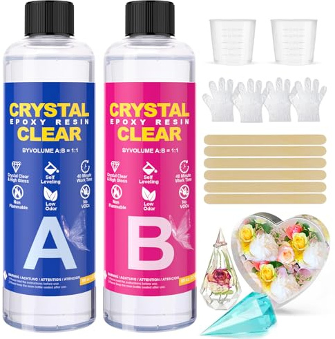 Epoxy Resin Kit 16oz/474ml - Crystal Clear, No Yellowing, No Bubbles, Best for DIY, Crafts, Beginners, Easy 1:1 Ratio