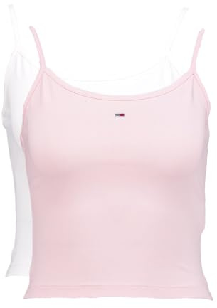 Tommy Jeans Donna Canotte Confezione da 2 Essential Strap Top Elasticizzate, Multicolore (Ecru/Precious Pink), L