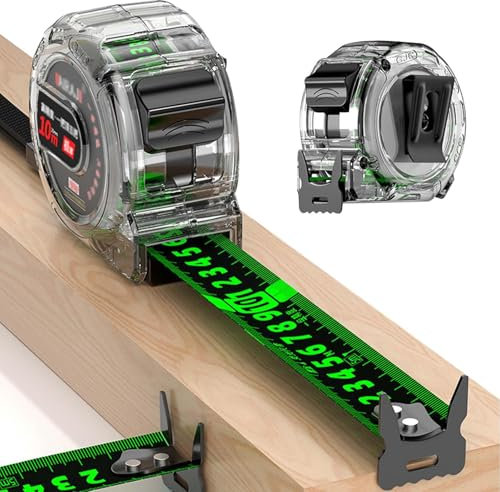 10M/32.8ft Fluorescent Steel Tape Measure,Stainless Steel Retractable Double Sided Graduated,Width 25mm Waterproof tape measure Thicken ruler tape, Easy To Read Self-Lock Measuring