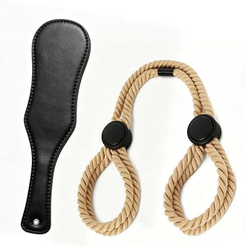 Bondageset Fessel Set Anfänger SM Seil & Paddle für Paare Frauen Männer | Set aus 1x Baumwoll-Fessel & PU Leder Paddle. Als Hand- oder Fußfessel nutzbar. Für Einsteiger Paare Spanking Bondage.