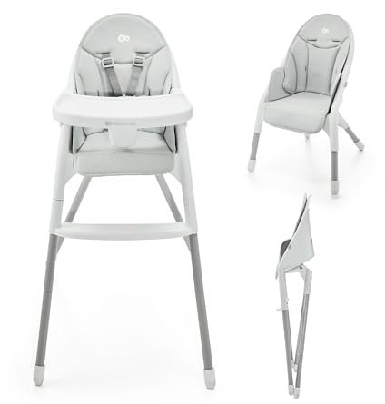 Kinderkraft DINNLY Hochstuhl, Kinderhochstuhl, Babystuhl, Kombihochstuhl, Sicherheitsgurte, Fußstütze, Tablett, ab 6 Monate bis 5 Jahre, Hellgrau