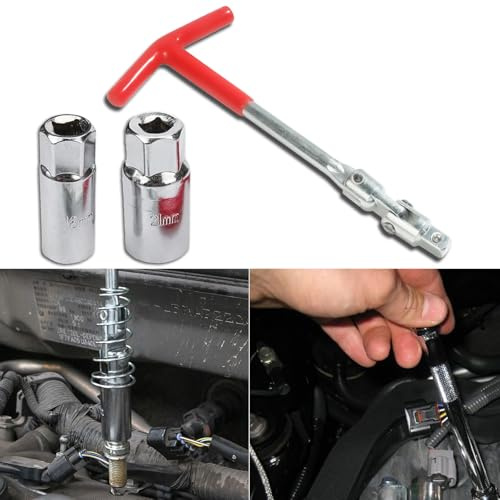 Piburth Spark Plug Removal Tool, Spark Plug Tool, Spark Plug Socket Wrench, Car Accessories 16mm (5/8) & 21mm (13/16) Remover Installer Tool Kit, Universal T-Handle Spark Plug Wrench for Lawn Mower