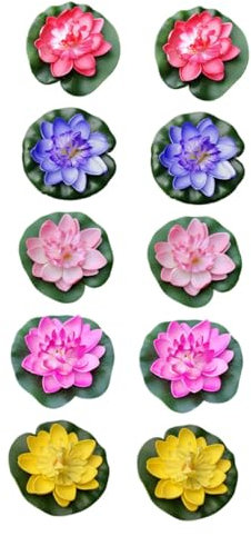 Levemolo Künstliche Seerosen Eva Lotus 10cm Schwimmendes Pooldekor Teich Dekoration 10 Stück Farbig
