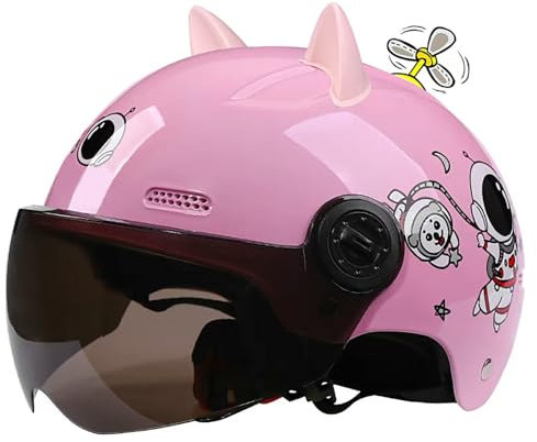 Halbhelm Für Kindermotorräder, Offener Fahrradhelm Für Jugendliche Im Alter Von 3–11 Jahren Mit Visier, Süßer Helm Mit Katzenohren, Jungen Und Mädchen, DOT/ECE-Zertifiziert A,48-55cm
