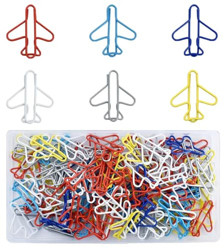 100 Stück Flugzeug Büroklammern, Bunte Niedliche Papierklammern in 6 Farben, Flugzeug Geformt Lesezeichen Clips für Haus Büro Schule