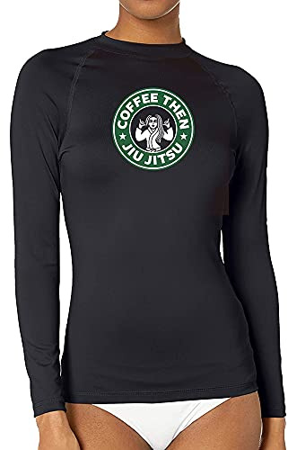DEHAHA Youth Girls Coffee Then Jiu Jitsu Rash Guard for Boxing Muay Thai MMA, Long Sleeve X-Small