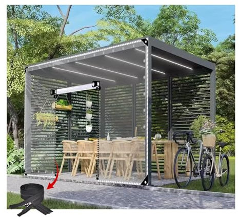 SHUDONGDEN Clear Waterproof Tarpaulin Side Panels,0.5mm Thick,Weatherproof,Cold-Resistant,Tear Resistance,with Zip Door and Eyelets for Garage,Patio,Gazebo,Outdoor,Customizable(H2.4xW5.5m/H7.8xW18ft)