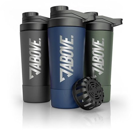 ABOVE. Shaker Proteinas Acero Inoxidable 750ml – BPA-Free y Termico: Mantiene Bebidas Frias 12H – Escala Grabada & Tapa 100% Antigoteo – Robusto y Duradero – Apto Lavavajillas hasta 45°C (Azul)