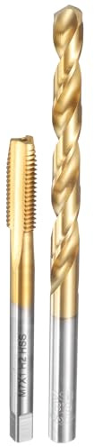 sourcing map Tap and Drill Bit Set, 1pcs M8 x 1.25 Metric Straight Flute Thread Screw Taps & 1pcs 6.8mm Twist Drill Bits, Titanium Coated HSS-6542 Tapping Threading Tool Kit