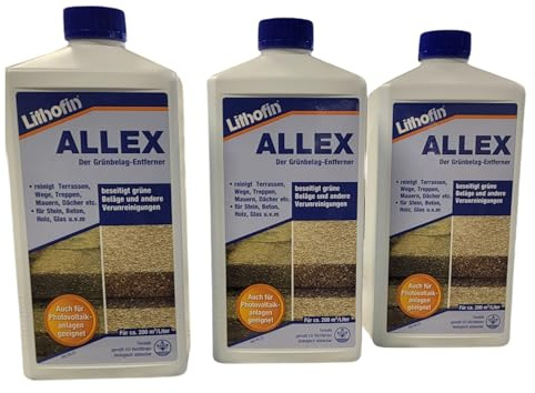 zbs24 Lithofin ALLEX Grünbelagentferner 3 Liter, Reinigungskonzentrat selbstwirkend gegen Algen und Moos, für Terrassen, Naturstein, Betonstein, Klinker, Putz und Holz