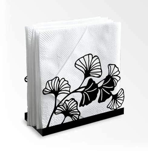 Doodlream Ginkgoblätter dekorativer schwarzer Metall-Serviettenhalter | 12 x 12 x 5 cm Stehender Metall-Serviettenhalter Ginkgoblatt, geeignet für Küche, Restaurant, Party, Café und Esszimmer