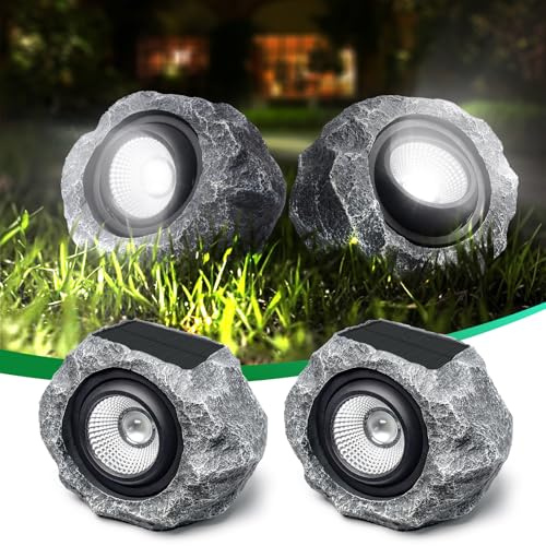 2 Pack Solar Rock Lights Outdoor, Angle Adjustable Solar Lights Outdoor Waterproof, LED Solar Garden Lights, Auto On/Off Landscape Lighting for Yard Pathway Patio Flower Bed - White Glow (Stone Gray)