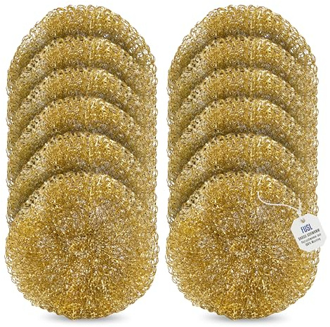 FUSL BrassEsponja antiarañazos, 12 unidades, esponja de latón para superficies delicadas, a prueba de óxido y limpieza profunda, ideal para acero inoxidable, vitrocerámica, horno y parrilla, duradero
