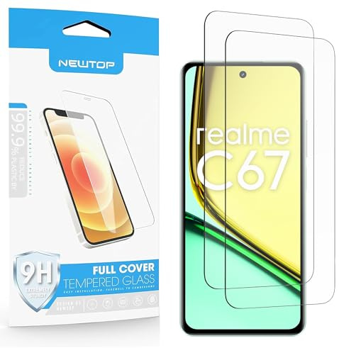 N NEWTOP 2 Pezzi Pellicola Compatibile con Realme C67 4G, GLASS FILM 0.3mm 9H Vetro Temperato Proteggi Schermo Display Anti Urto Graffio Protezione Protettiva Film Esterna Monitor