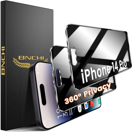 BNCHI 2 Stück 360° Privacy Schutzfolie für iPhone 14 Pro für Panzerglas Sichtschutz, 4 Way Blickschutz Panzer Folie Glas, 9H Full Screen Displayschutz Folie, Anti Fingerabdruck, Bläschenfrei