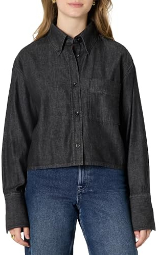 Amazon Essentials Camicia Button Down in Denim,Oversize Donna, Nero, XL