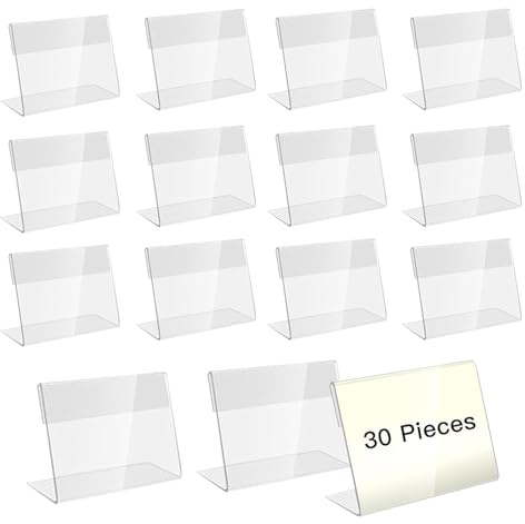 Porte-étiquette Transparent 30 Pièces, 10 x 7 cm Mini Affichage du Signe Porte-cartes, Acrylique Signe Nom Porte Cartes pour Buffet, Prix, Table - Présentoir Transparent, Magasin et Supermarché