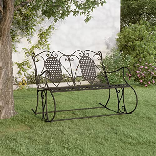 Qnhdfrt 2-Sitzer Schaukelbank Schwarz Stahl 113 cm Gartenbank Outdoor mit Hoher Rückenlehne für Balkon Garten und Terrasse