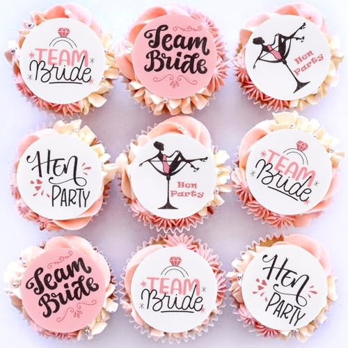Cyodoos 40 Pcs Edible Hen party Cupcake Toppers Wedding Shower Cake Decorations Bachelorette Party Cupcake Picks for Engagement, Bridal Party, DIY Dessert Deco