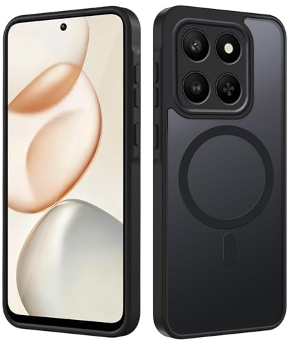 Tawarror Magnetiskt fodral för Honor 400 Smart 5G, transparent matt baksidesskal för Honor 400 Smart, PC anti-repor TPU-stötdämpare, tunt skyddsfodral, svart