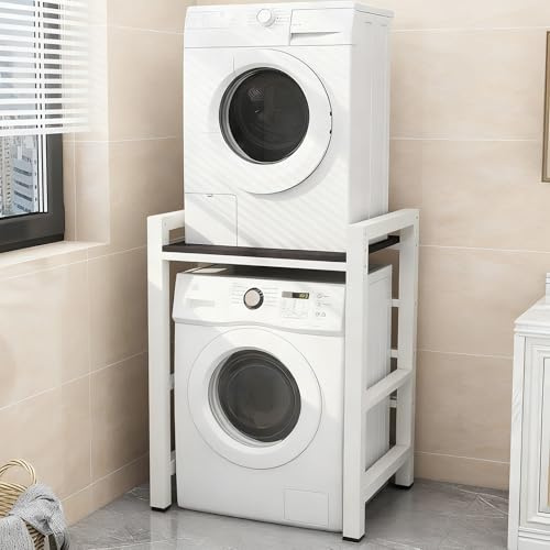 Meuble Machine à Laver et Seche Linge, Superposition Lave Linge Seche Linge, 3 Hauteurs Réglables, pour Buanderie Salon Salle De Bain Cuisine Balcon(White b)