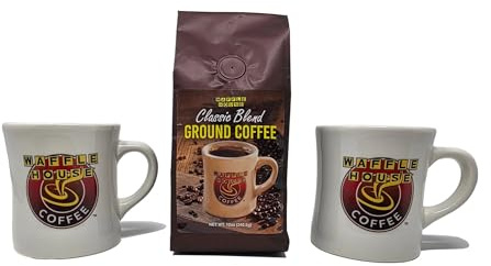 Waffle House Coffee Lover’s Bundle – 12 oz Original Ground Coffee with 2 Classic Diner Mugs, Gift Set for Coffee Fans