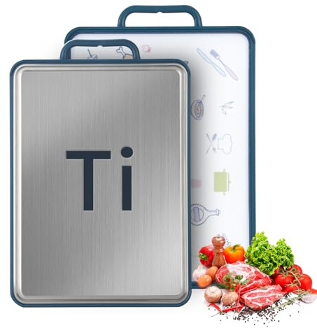 Titanium Chopping Board, Double Sided Cutting Board for Kitchen, Titanium & PP Food Grade Metal Chopping Board, Large Cutting Board for Meat, Vegetables, Fruits, Dishwasher Safe, 40x27cm
