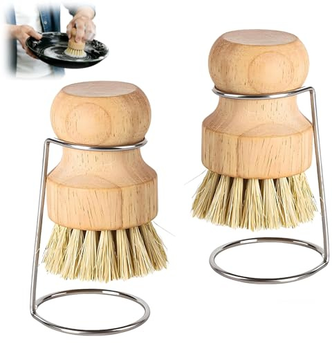 2PCS Washing Up Brushes for Kitchen, Wooden Washing Up Brush, Kitchen Cleaning Brushes Wooden Scrubbing Brush with 2 Drain Racks for Washings Cutlery Pots Sinks Pans Vegetable