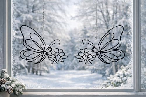 Generisch 2er Set Schmetterling Aufhänger für Fenster, Schwarz, Minimalistisch, Fensterschmuck, Modern, Scandi, Landhaus-Stil