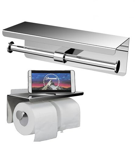 Toilettenpapierhalter Edelstahl ohne Bohren, EINFAGOOD Doppel WC Papierhalter mit Magie-Klebepads, 0,98 KG Gewichte (2 Rolle, Hochglanz)