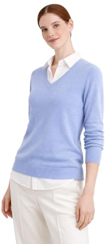 State Cashmere Women’s Essential V-Neck Sweater 100% Pure Cashmere Classic Long Sleeve Pullover (Bella Blue, Small)