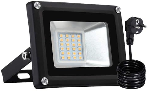 papasbox 30W LED Strahler, LED Fluter IP65 wasserdicht Außenstrahler Flutlichtstrahler Aluminium Scheinwerfer Licht 3000K,EU Stecker, ideale Wandleuchte für Garten, Garage, Sportplatz