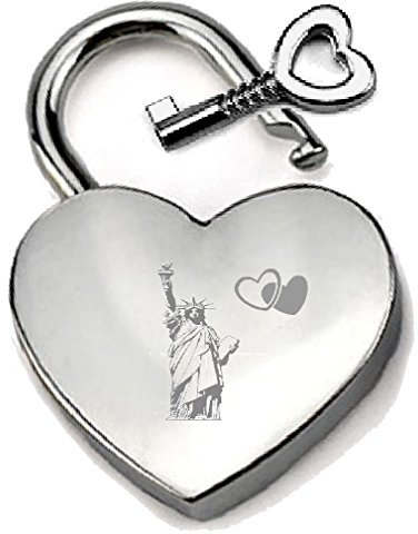 Silver-Tone Heart Padlock Engraved I Love New York