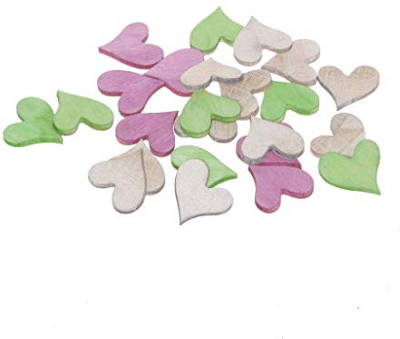 Holzherzen - Streudeko - Holz Herzen - Tischdekoration - 3- fach farbig sortiert - Natur - Grün - Pink - Mini - ca. 2 x 1,5 cm / 2 mm Dicke - 1 VE = 144 Stück - 13403