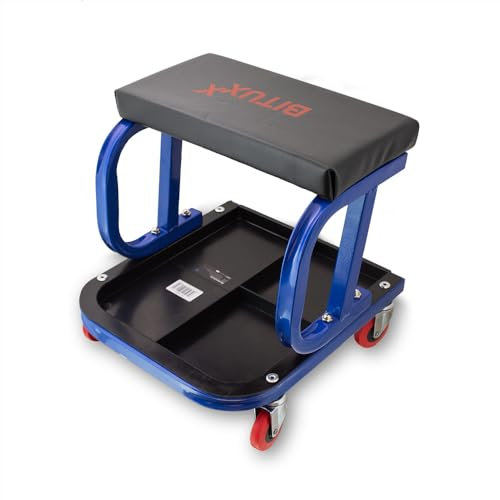 BITUXX® Werkstatthocker Werkstattsitz Arbeitshocker Garagenhocker Montagehocker Rollhocker mit Rollen und Ablagen