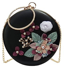 TENDYCOCO Runde Abendtasche Blumen Clutch Bag Kreis Griff Handtasche Perle Perlen Geldbörse Umhängetasche für Frauen Damen