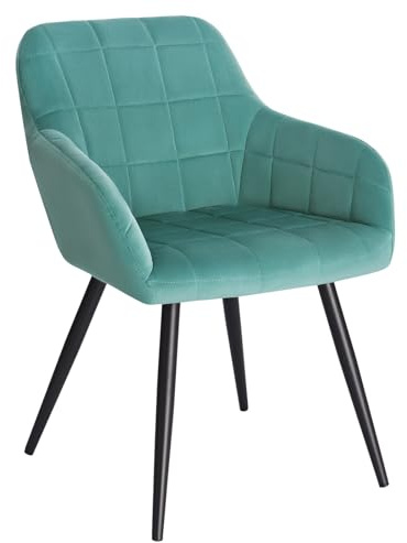 WOLTU Sedia per Sala da Pranzo Imbottita, Poltroncina in Velluto,Sedia da Cucina con Braccioli e Schienale, Gambe in Metallo, moderne,Azzurro,