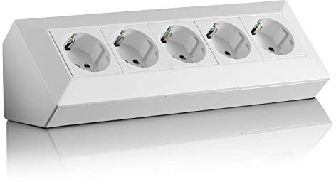 Multiprise d'angle Schuko, USB, pour cuisine, bureau, atelier, idéal pour le plan de travail de cuisine, prise en saillie ou sous plan de travail, sans câble, en plastique, grand :5 F, blanche
