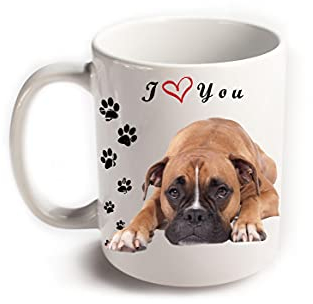 Boxer Bullmastiff alemán I Love You taza || taza de café de cerámica blanca || impresa en ambos lados perro animal mascota amante