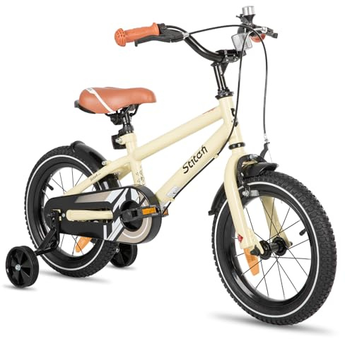 STITCH 14 pollici Silver Boys' and Girls' Bike per 3, 4 e 5 anni con stabilizzatori e freni a mano, beige