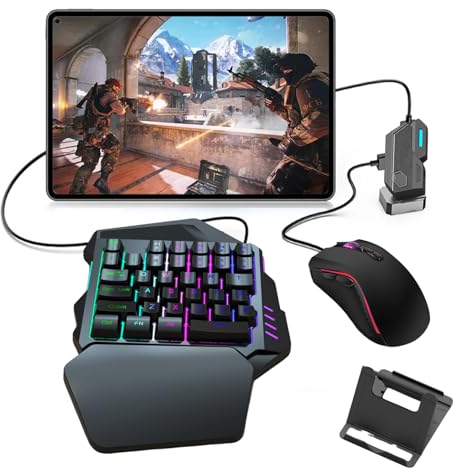 Nicoone Single Handed Gaming Keypad,Keyboard and Mouse Converter Mobile Game Keyboard Mouse Adapter Wired Connection for Android & iOS System,Black