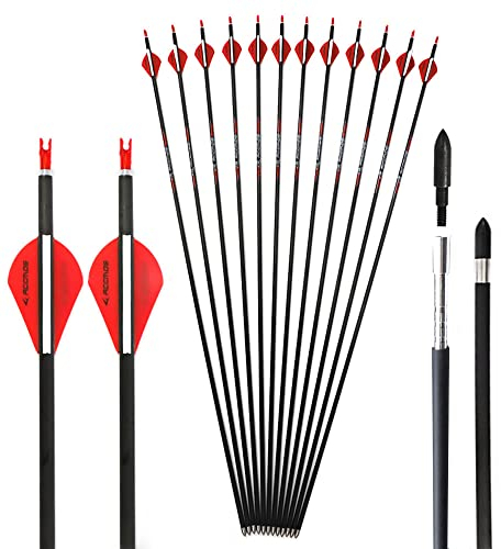 ACCMOS ID 5,2 mm Spine 350 Bogensport Carbonpfeil 28 Zoll Jagdpfeil, Schrauben Pfeilspitze, für Erwachsene Jugend Pfeil und Bogen Schießen 12 Stück (red-w Spine 350, 28inch)