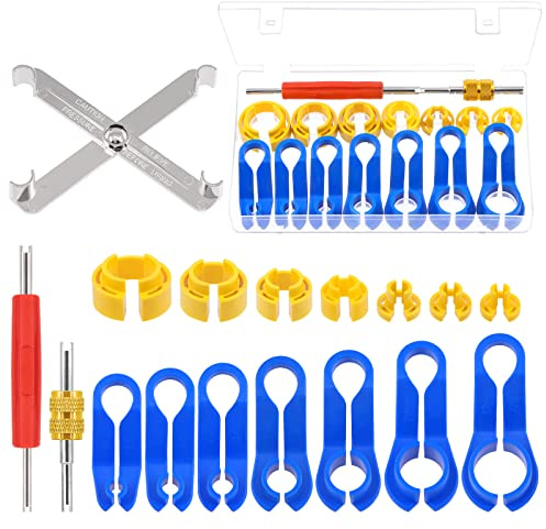 Glarks Kit de 17 herramientas de extracción de desconexión de línea de combustible que incluye 1 herramienta de filtro de combustible, 14 herramientas de desconexión rápida de CA de 1/4 5/16 3/8 1/2