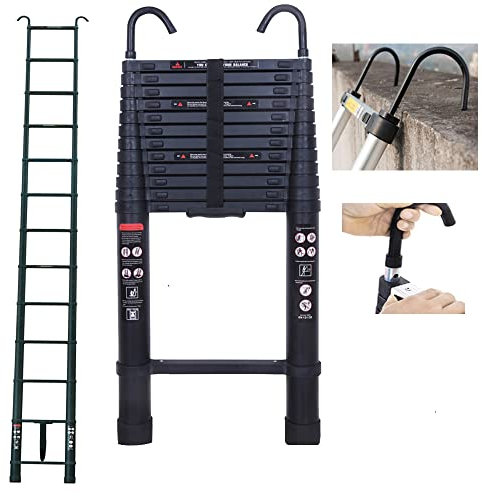 Scala telescopica in alluminio, 5 m, scala da graniere, con ganci per tetto, estensione Ladder 150 kg, carico massimo