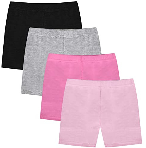 Disnace Pack de 4 Mallas de Algodón para Niñas, Niño Pantalones Cortos de Ciclismo Transpirables Shorts Leggings para Danza Ejercicio Ballet Running 2 - 7 Años (130cm)