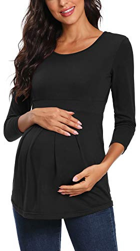 Love2Mi T-Shirt de Grossesse à Manches Courtes pour Femme Enceinte, Tunique d'été, Noir-L, M